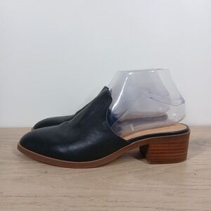Crown Vintage Mule Women 7 Black Leather Block Heel Slip On Streetwear Old Money